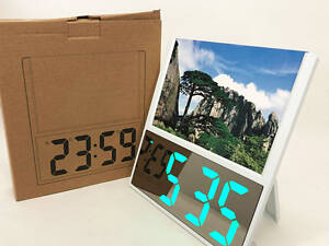 Електронний дротовий настільний цифровий годинник DS-6608 з фоторамкою, зелене підсвічування. Колір: білий