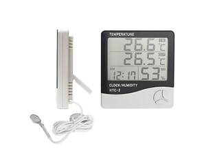 Електронний цифровий термометр гігрометр з виносним датчиком і годинником Ketontek НТС-2