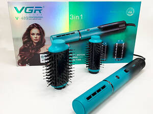 Електрична фен-щітка VGR V-489 стайлер для укладання волосся 1300 Вт. Колір: синій