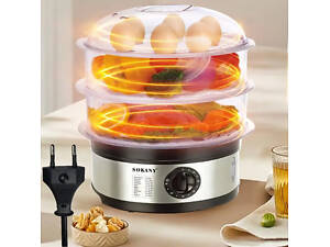 Электрическая пароварка 3-уровневая 650Вт, 11л, Sokany SK-07018 / Мантоварка электрическая / Электропароварка