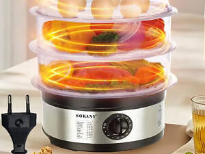 Електрична пароварка 3-рівнева 650Вт, 11л, Sokany SK-07018 / Мантоварка електрична / Електропароварка