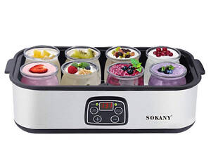 Електрична йогуртниця 25 Вт з баночками 180 мл і таймером електро йогуртниця Sokany.