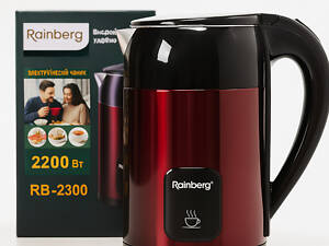 Електричний чайник Rainberg, 2200 Вт, 1.8 л, потужний чайник із неіржавкої сталі RB-2300 червоний