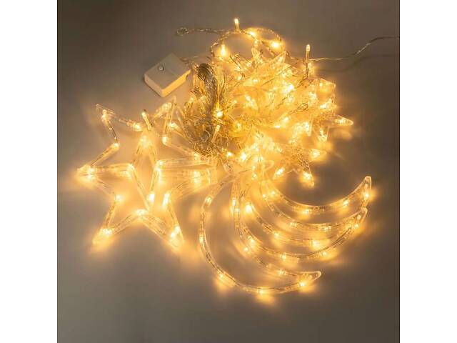 Электрическая гирлянда Звезда штора 3 метра на окно для фотозон желтая WYF11Y - Фото 2