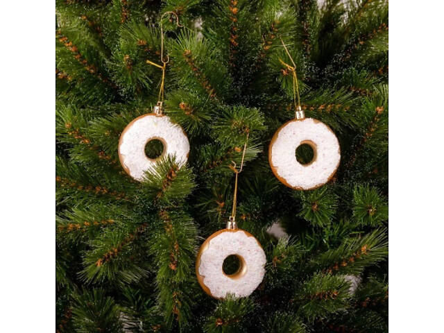 Елочная игрушка Chomik пластикові Пончики 3 шт, 8см, білі (5901292677169_2) - Фото 3