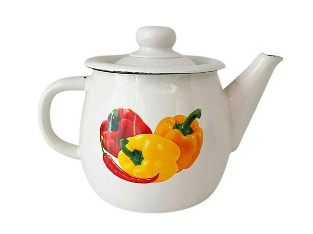 Эмалированный чайник 1 литр Паприка (молочный) IDILIA - Фото 1