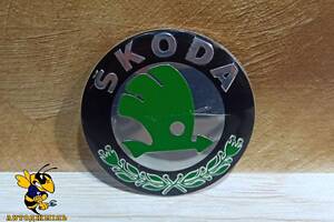 Эмблема значок логотип D=80mm SKODA ШКОДА зеленый 5JD858621A