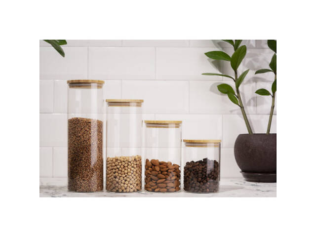 Ємність для сипучих продуктів Ardesto Fresh скло, бамбук 1300 мл (AR1313BLR) - Фото 2