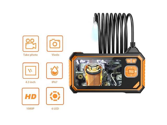 Эндоскоп автомобильный технический с дисплеем 4.3' Inscam 113, 1 камера, 8 мм диаметр, 1 метр - Фото 2