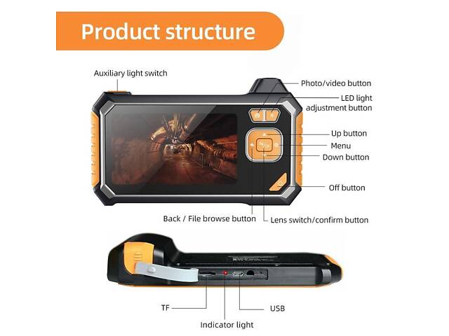 Эндоскоп автомобильный технический с дисплеем 4.3' Inscam 113, 1 камера, 8 мм диаметр, 1 метр - Фото 3