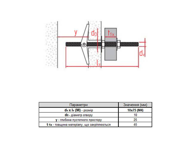 ETAF-S М4 10х75мм прижим 45мм анкер распорный с винтом оцинкована сталь (100 шт.) [92E30000092E40750S] Metalvis - Фото 2