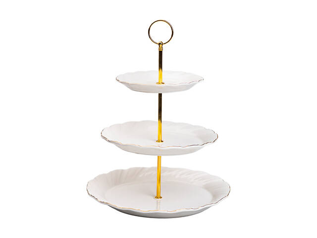 Этажерка для фруктов и десертов 3-ярусная фарфоровая белая HP-7-731 - Фото 2