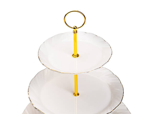Этажерка для фруктов и десертов 3-ярусная фарфоровая белая HP-7-731 - Фото 4