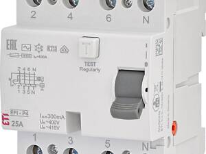 ETI Реле диференциальное (УЗО) 4р EFI-P4 25/0,3 тип AC (10kA)