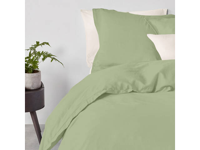 Євро постіль з простирадлом на гумці OLIVE CS3 COSAS Оливка 200х220 см - Фото 2