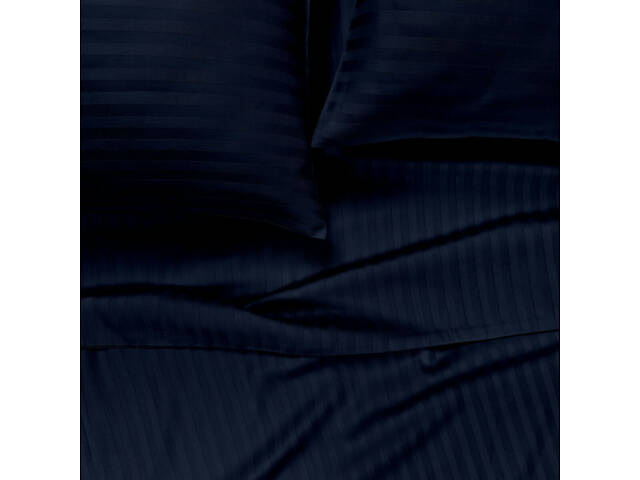 Евро постель сатин с простыней на резинке NAVY Cosas Синий 200х220 см - Фото 8