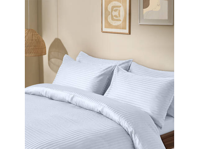 Євро постіль сатин з простирадлом на гумці PORCELAIN Cosas Білий 200х220 см - Фото 2