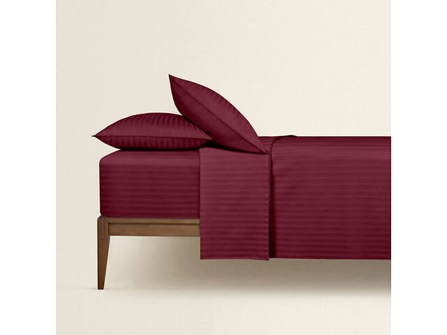 Євро постіль сатин з простирадлом на гумці SANGRIA Cosas Бордовий 200х220 см - Фото 3