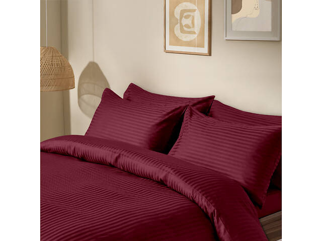 Євро постіль сатин з простирадлом на гумці SANGRIA Cosas Бордовий 200х220 см - Фото 2