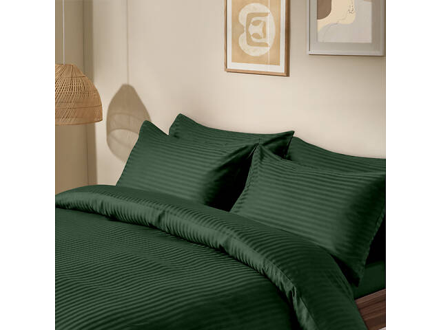 Євро постіль сатин з простирадлом на гумці FOREST Cosas Зелений 200х220 см - Фото 2