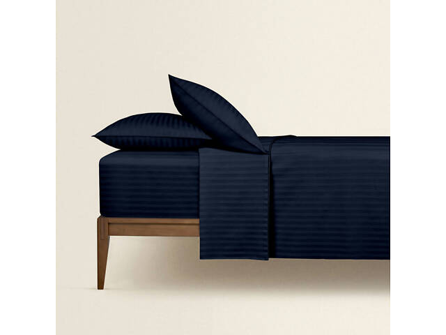 Евро постель сатин с простыней на резинке NAVY Cosas Синий 200х220 см - Фото 3