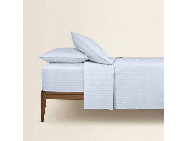 Євро постіль сатин з простирадлом на гумці PORCELAIN Cosas Білий 200х220 см - Фото 3