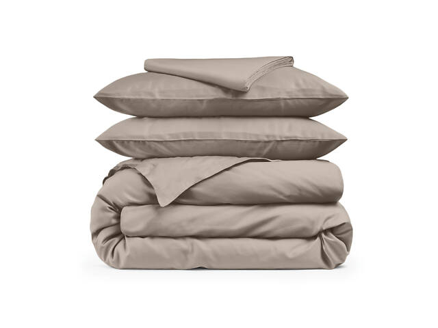 Євро постіль сатин з простирадлом на гумці BRONZE Cosas пісочний 200х220 см - Фото 1