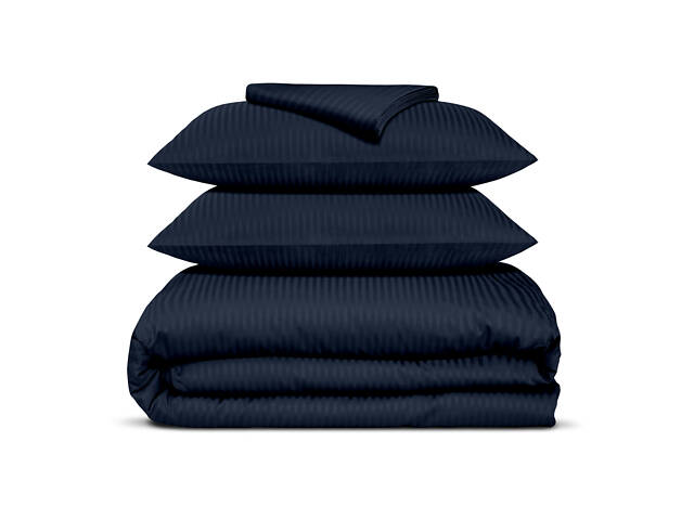 Евро постель сатин с простыней на резинке NAVY Cosas Синий 200х220 см - Фото 1