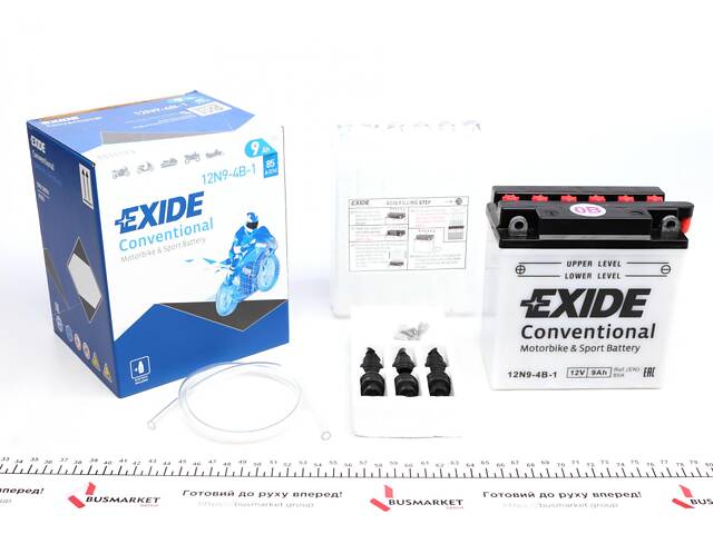 EXIDE 12N9-4B-1 Акумуляторна батарея 9Ah/85A (135х75х139/+L/B0) (мото) (сухозаряджень)