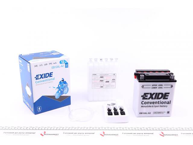 EXIDE EB12AL-A2 Акумуляторна батарея 12Ah/165A (134x80.1x160/+R/B0) (мото) (зберігання заряду)