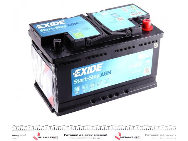 Ek800 EXIDE EK800 Акумуляторна батарея 80Ah/800A (315x175x190/+R/B13 ...