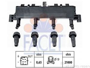 FACET 9.6305. Катушка воспаления BERLINGO/C2/C3 I/C3/P206/P307 1.1-1.6 93-