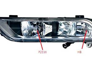 Фара Дневной Свет + П/Тум. Лев. P21W + H8 на Passat B7