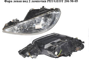 Фара левая под 2 лампочки PEUGEOT 206 98-05 (ПЕЖО 206) (9628666880)