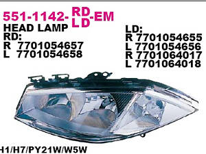 Фара Основна R (електр., без моторчика); RENAULT Megane II /-седан/-універсал/-купе-кабріолет 1.4-2.0; '02-'10
