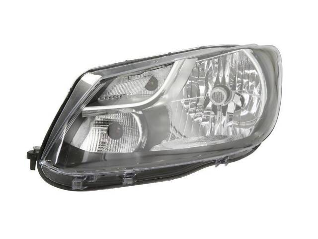 Фара передняя Volkswagen Caddy 2010-/Touran 2010-2015 2010- левая H4, автомат.рег,+мотор., черн. отраж DEPO - Фото 1