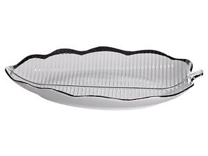 Порцелянова тарілка для сервірування столу у формі листа 31×20×3 (см) Срібло ML6047