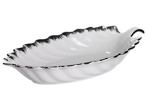 Порцелянова тарілка для сервірування столу у формі листа 41×20×6.5 (см) Біла з сріблом 2551-1S