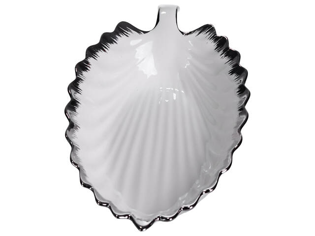 Порцелянова тарілка для сервірування столу у формі листа 41×20×6.5 (см) Біла з сріблом 2551-1S - Фото 5