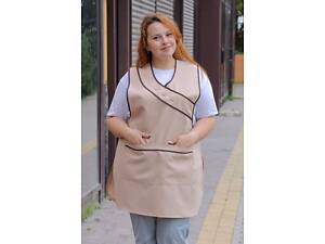 Фартух подвійний хітон для продавця касира прибиральниці 'Три гудзики' (44-74) габардин бежевий/шоколад р.68-74