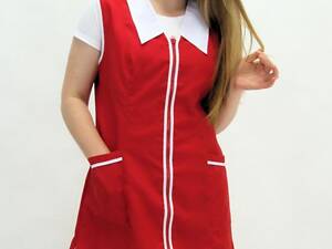 Фартук халат для продавца кассира уборщицы Зина (44-74) батист красный/белый р.64 (13625623058-64-337-405)