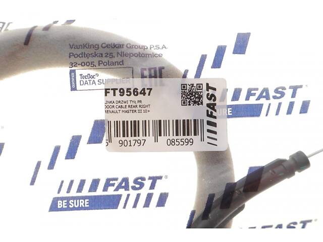 FAST FT95647 Трос замку дверей (задней/R) Renault Master III 10- (L=715/640mm) - Фото 2