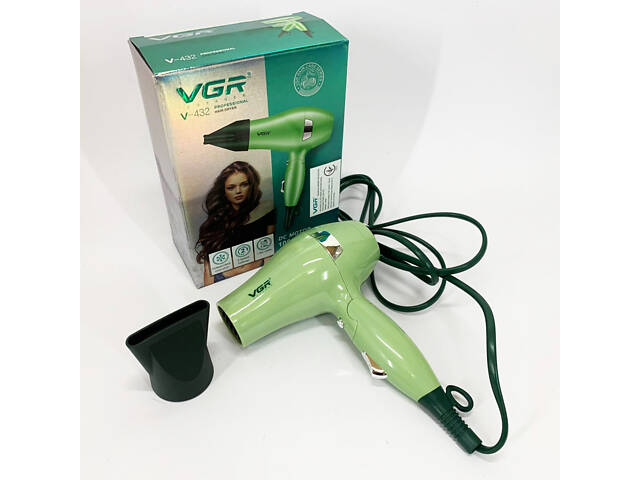 Фен для волосся дорожній VGR V-432 GREEN, з концентратором 1000 Вт, іонізація та 2 режими. Колір: зелений - Фото 3