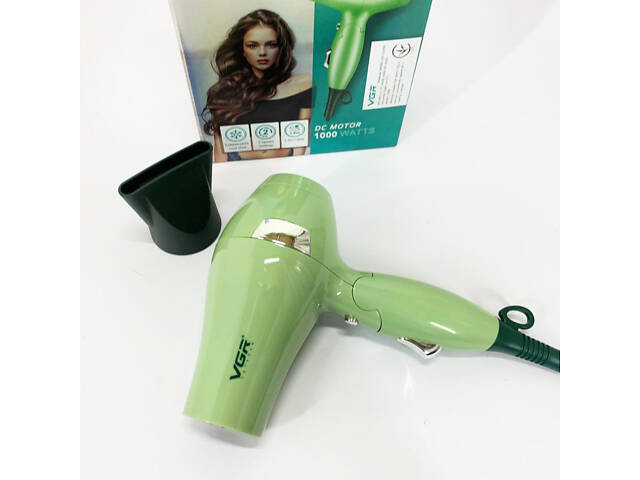 Фен для волосся дорожній VGR V-432 GREEN, з концентратором 1000 Вт, іонізація та 2 режими. Колір: зелений - Фото 6