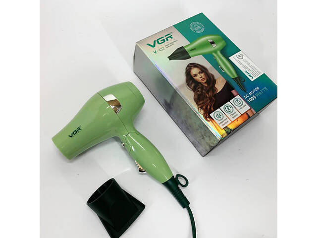 Фен для волосся дорожній VGR V-432 GREEN, з концентратором 1000 Вт, іонізація та 2 режими. Колір: зелений - Фото 8