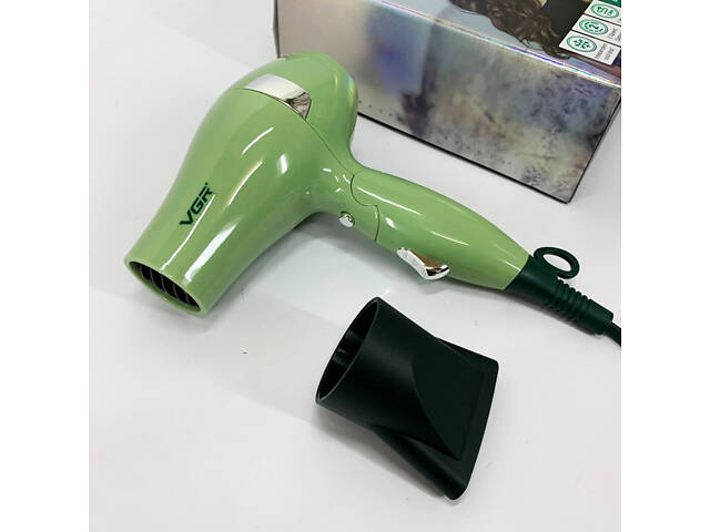 Фен для волосся дорожній VGR V-432 GREEN, з концентратором 1000 Вт, іонізація та 2 режими. Колір: зелений - Фото 9