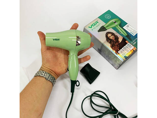 Фен для волосся дорожній VGR V-432 GREEN, з концентратором 1000 Вт, іонізація та 2 режими. Колір: зелений - Фото 10