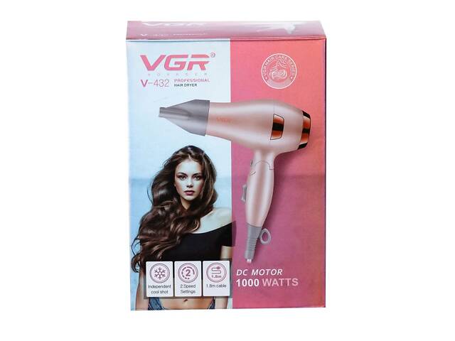 Фен для волосся VGR HPV432 з концентратором 1000 Вт Рожевий - Фото 4
