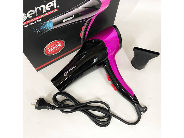 Фен GEMEI GM-1766 2.6 кВт АС, жіночий фен для волосся, електрофен для волосся. Колір: фіолетовий - Фото 1
