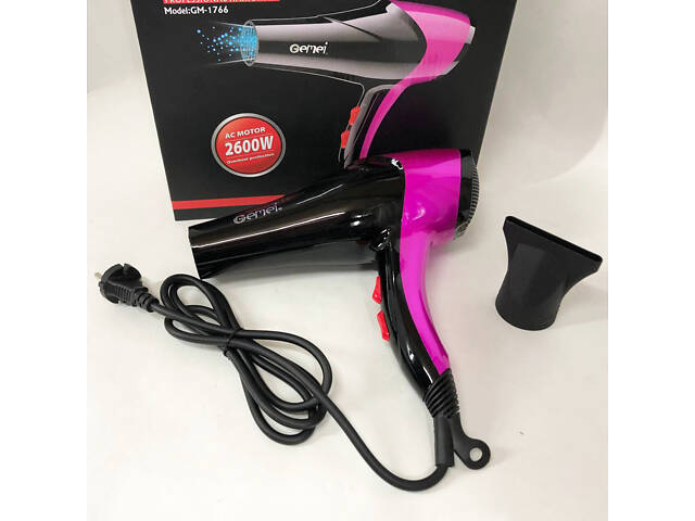 Фен GEMEI GM-1766 2.6 кВт АС, жіночий фен для волосся, електрофен для волосся. Колір: фіолетовий - Фото 11
